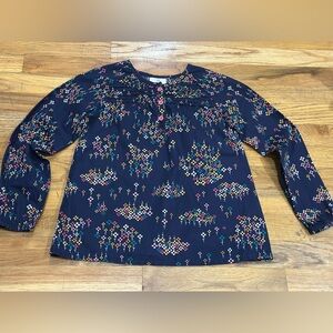 Hanna Andersson Navy Floral-Dot Button Front Blouse